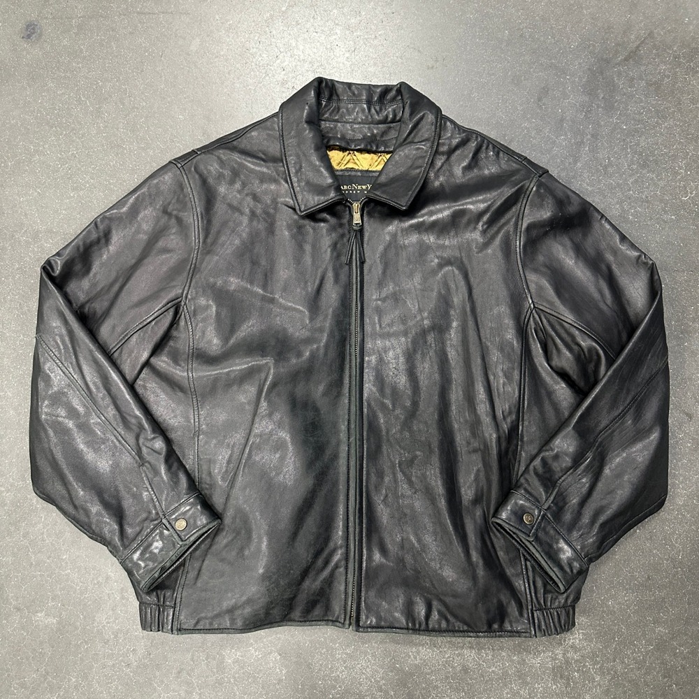 Marc New York Andrew Marc Mens XXL Black Leather Bomber Jacket Quilted Lining